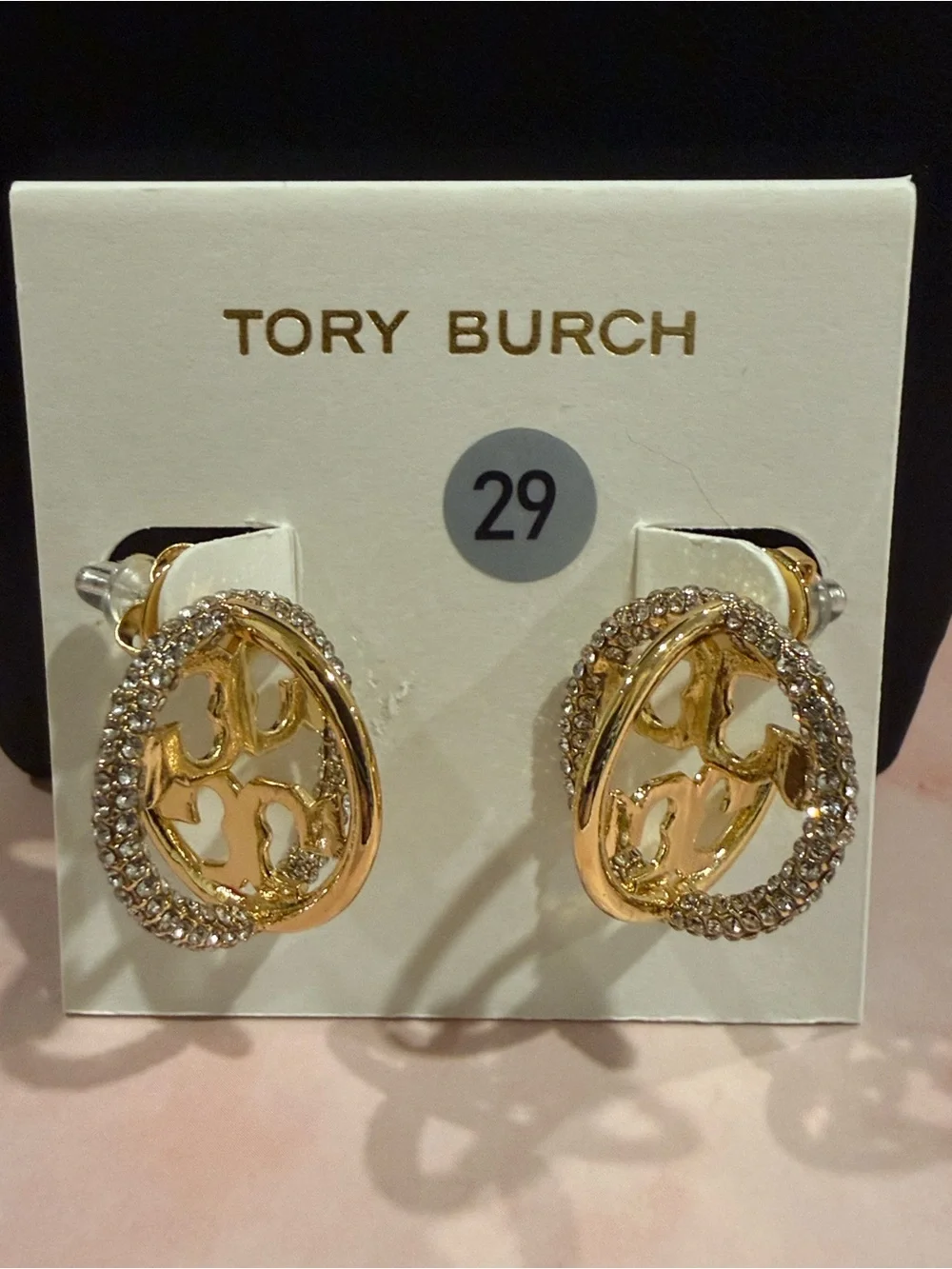 Tory Burch | Gold Plated Logo & Crystal Drop Earrings| Sm/Med
